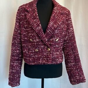 Like new - House of Harlow 1960 Red Tweed Double-Breasted Cropped Blazer size S